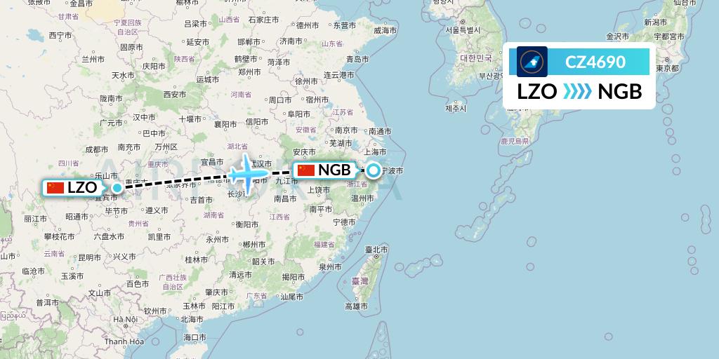 CZ4690 China Southern Airlines Flight Map: Luzhou to Ningbo