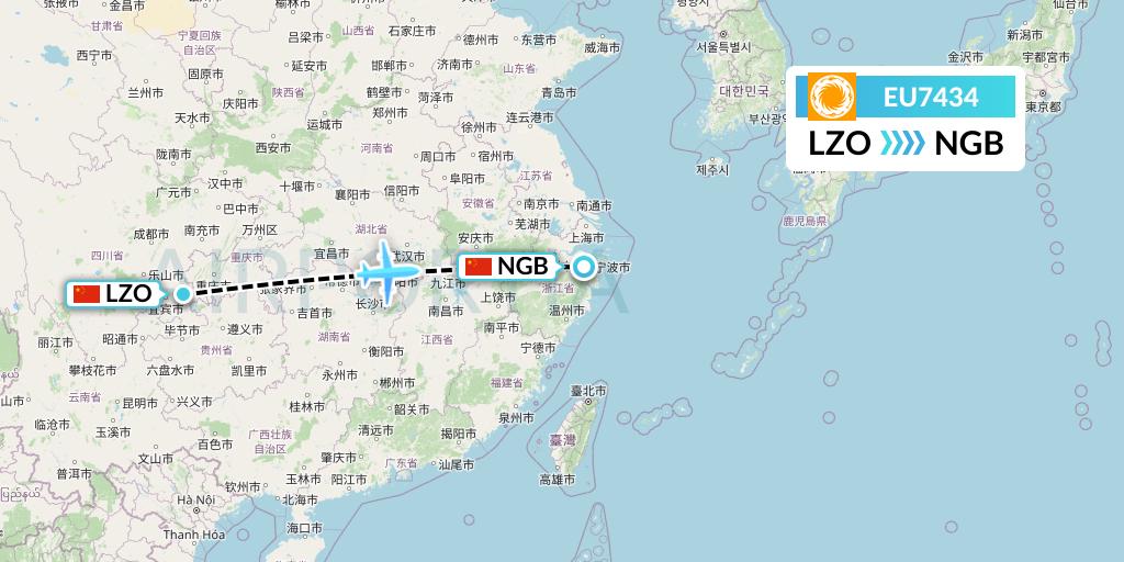 EU7434 Chengdu Airlines Flight Map: Luzhou to Ningbo