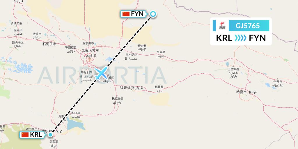 GJ5765 Loong Airlines Flight Map: Korla to Fuyun