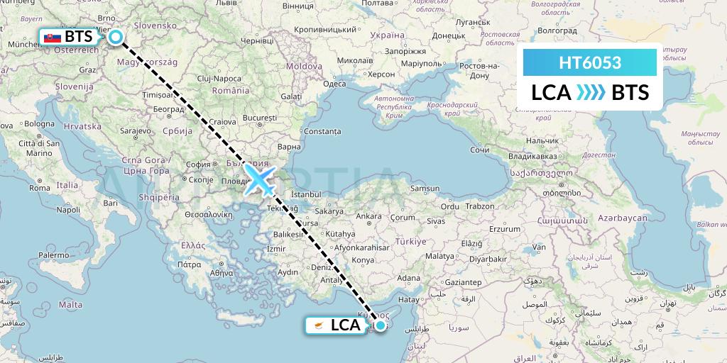 HT6053 Ningxia Cargo Airlines CO.,LTD Flight Map: Larnaca to Bratislava
