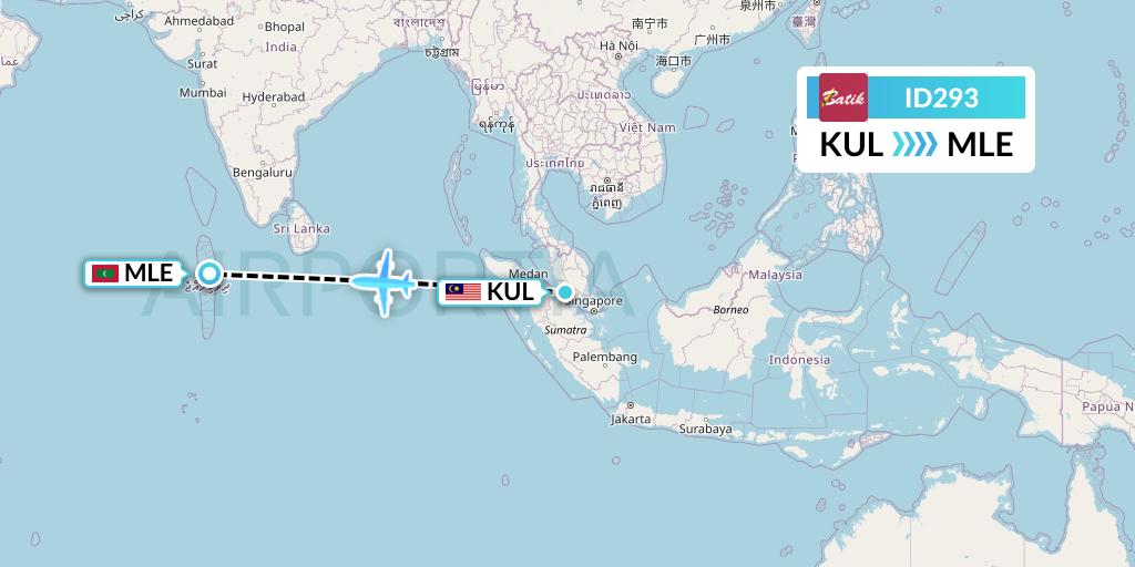 ID293 Batik Air Flight Map: Kuala Lumpur to Male