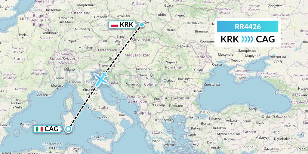 RR4426 Royal Air Force Flight Map: Krakow to Cagliari