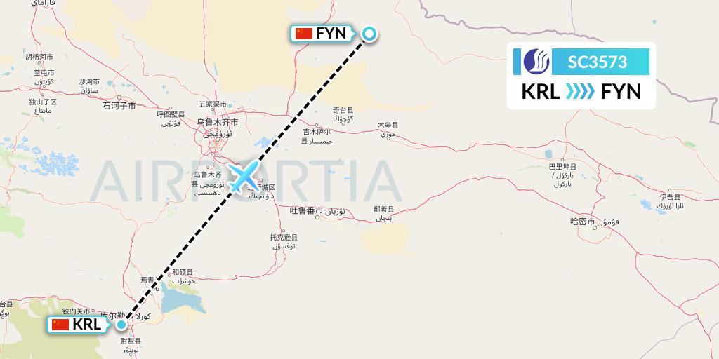 SC3573 Shandong Airlines Flight Map: Korla to Fuyun