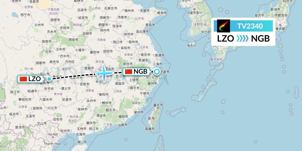 TV2340 Tibet Airlines Flight Map: Luzhou to Ningbo