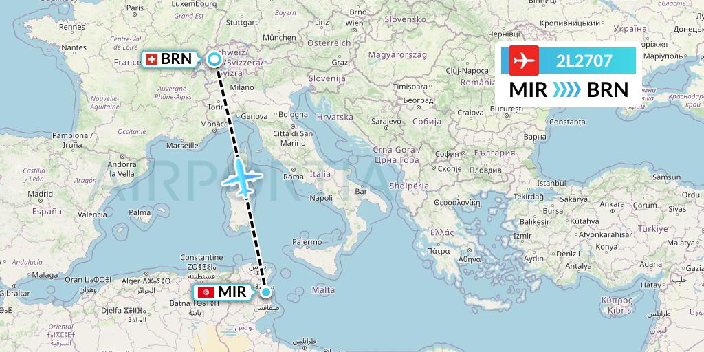 2L2707 Helvetic Airways Flight Map: Monastir to Bern