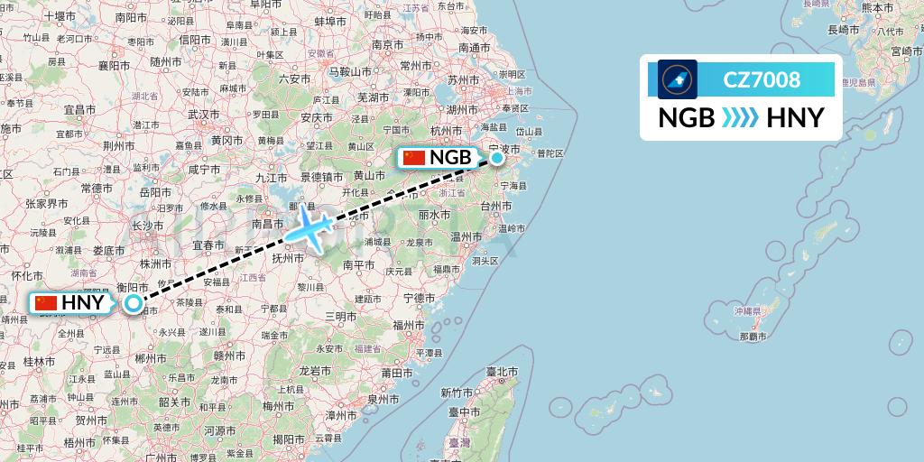 CZ7008 China Southern Airlines Flight Map: Ningbo to Hengyang