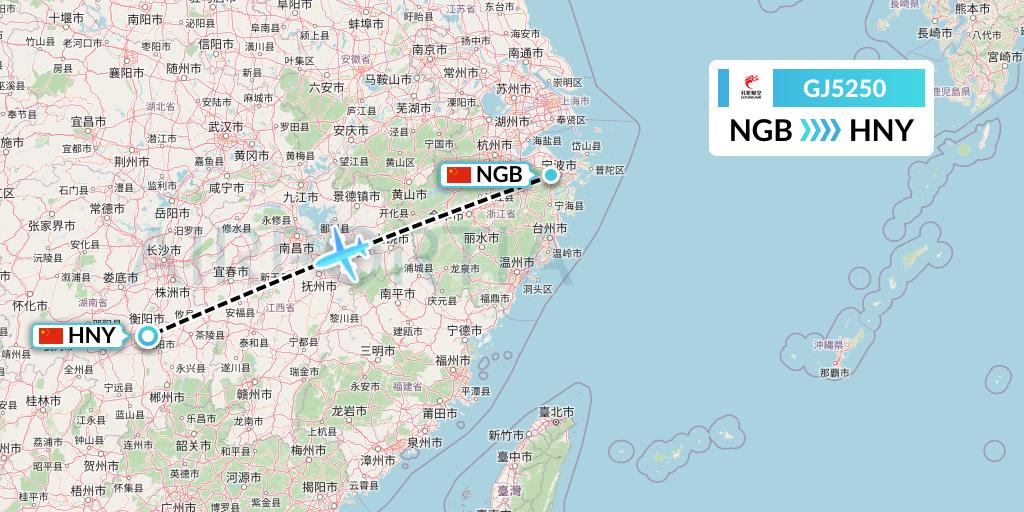 GJ5250 Loong Airlines Flight Map: Ningbo to Hengyang