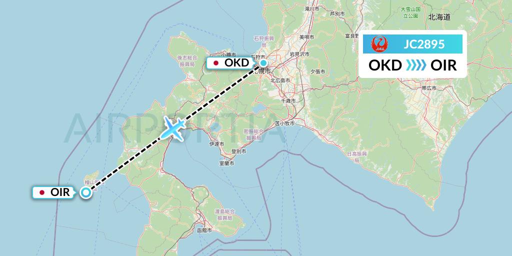 JC2895 Japan Air Commuter Flight Map: Sapporo to Japan
