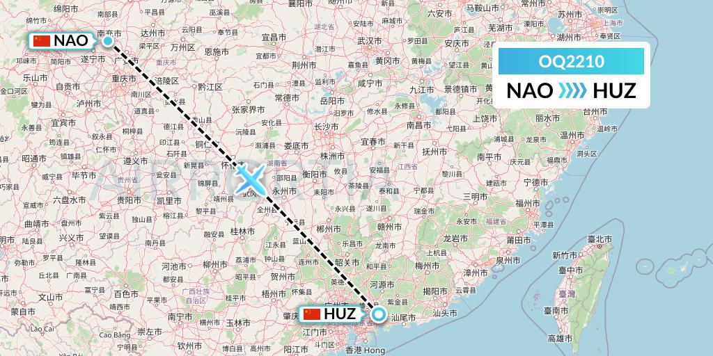 OQ2210 Chongqing Airlines Flight Map: Nanchong to Huizhou