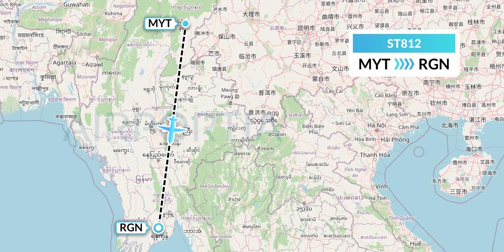 ST812 Air Thanlwin Flight Map: Myitkyina to Yangon