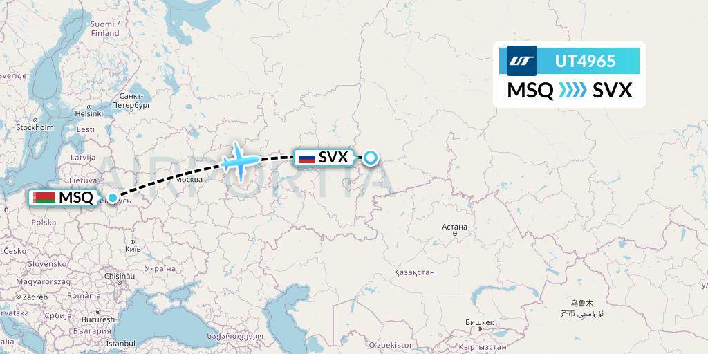 UT4965 UTair Flight Map: Minsk to Yekaterinburg