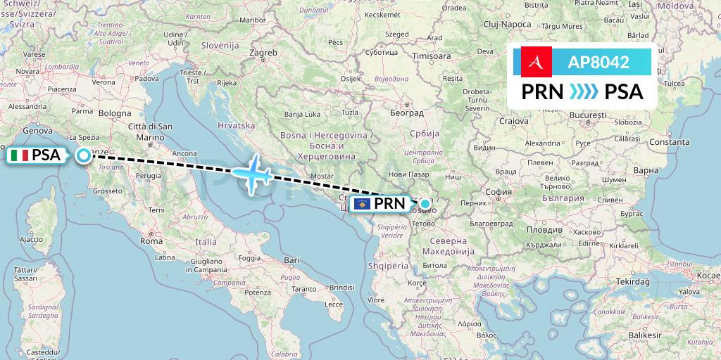 AP8042 AlbaStar Flight Map: Pristina to Pisa