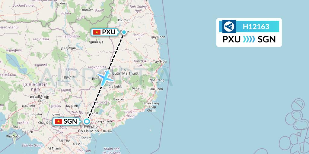 H12163 Hahn Air Systems Flight Map: Pleiku to Ho Chi Minh City