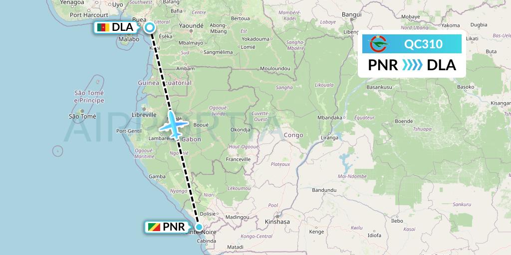 QC310 Camair-Co Flight Map: Pointe Noire to Douala