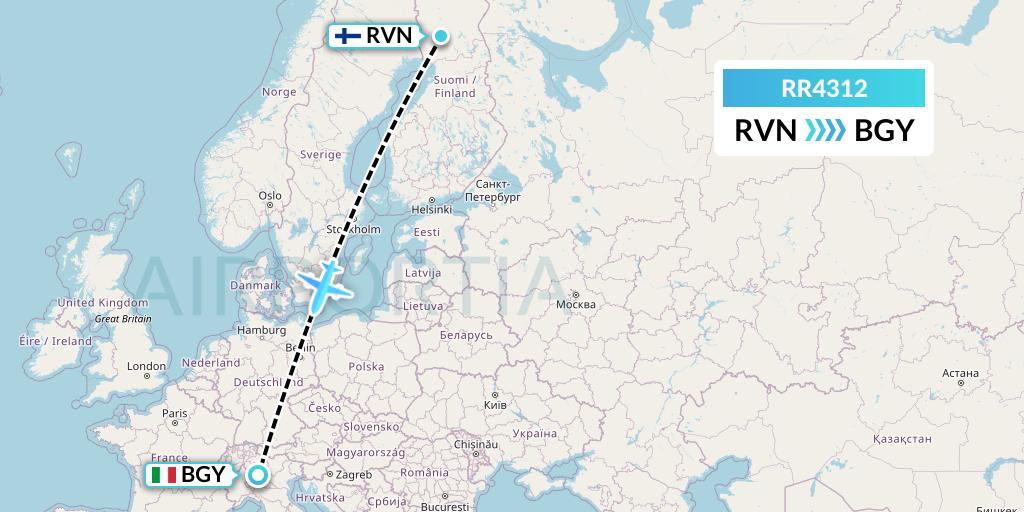 RR4312 Royal Air Force Flight Map: Rovaniemi to Milan