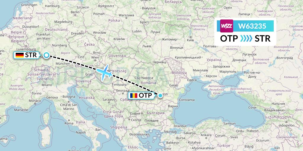 W63235 Wizz Air Flight Map: Bucharest to Stuttgart