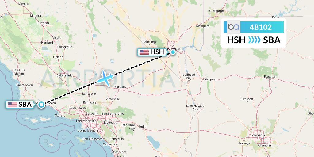 4B102 Boutique Air Flight Map: Las Vegas to Santa Barbara