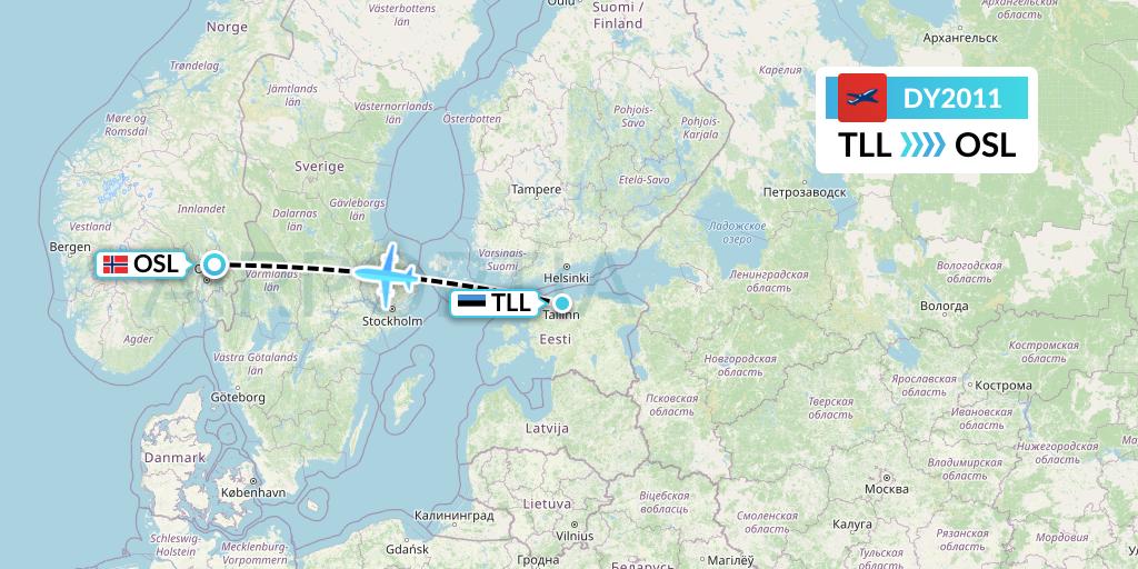 DY2011 Norwegian Flight Map: Tallinn to Oslo