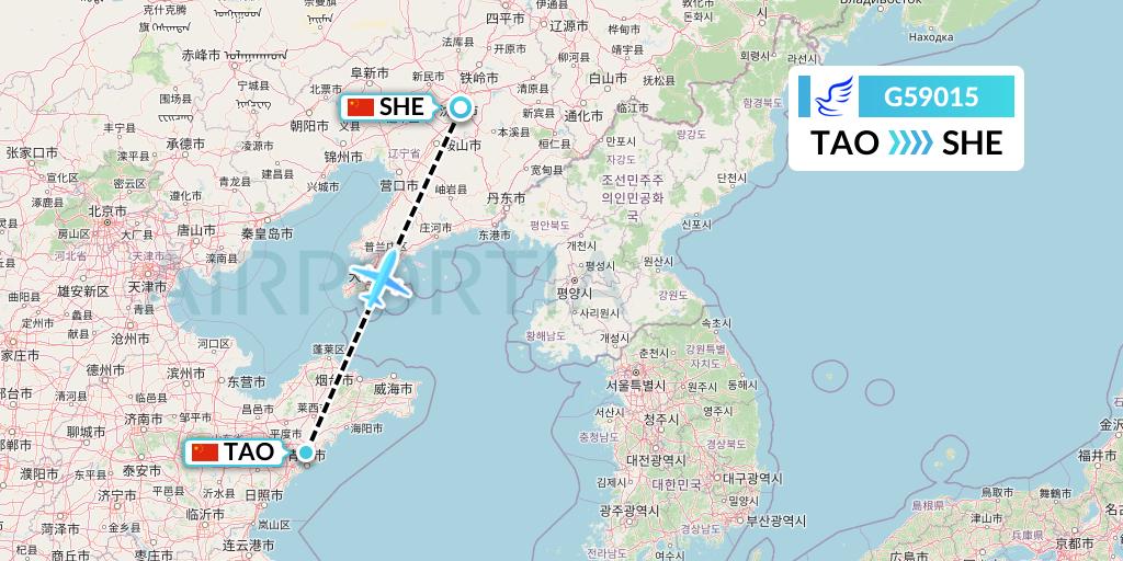 G59015 China Express Airlines Flight Map: Qingdao to Shenyang