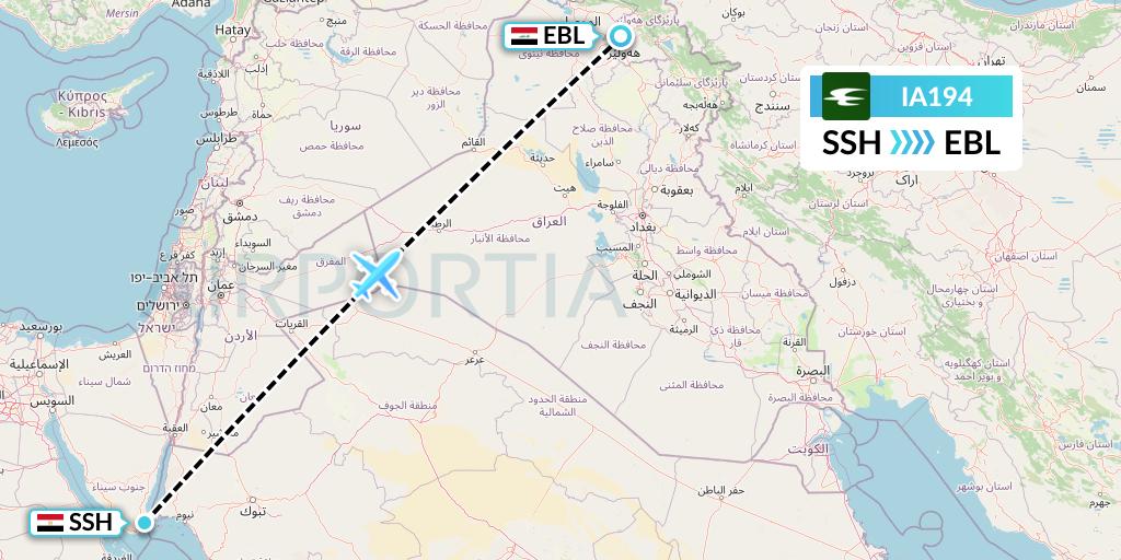 IA194 Iraqi Airways Flight Map: Sharm el-Sheikh to Arbil