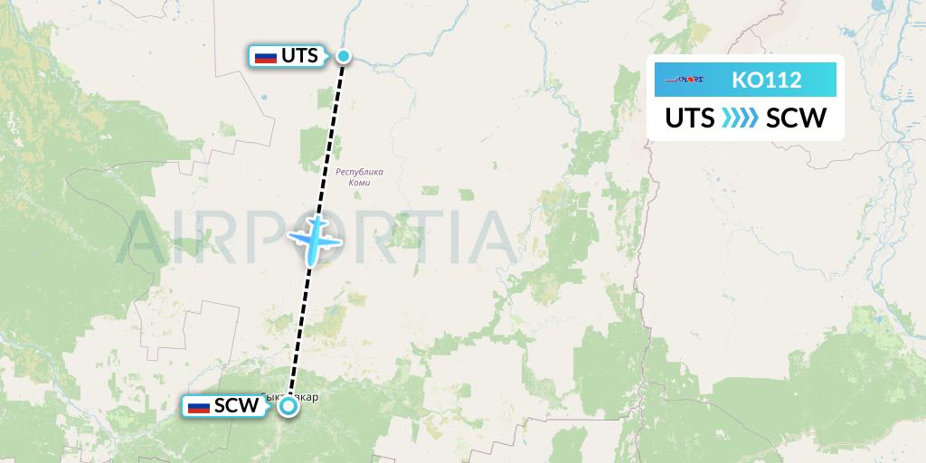 KO112 Komiaviatrans Flight Map: Perm to Syktyvkar