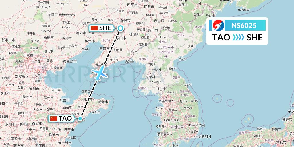 NS6025 Hebei Airlines Flight Map: Qingdao to Shenyang