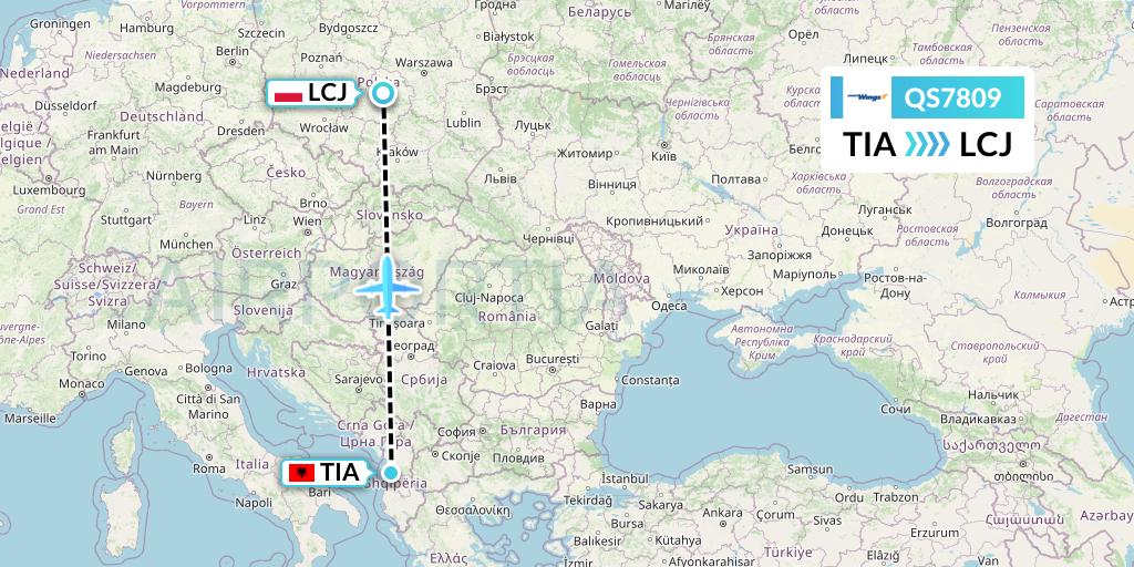 QS7809 Smartwings Flight Map: Tirana to Lodz