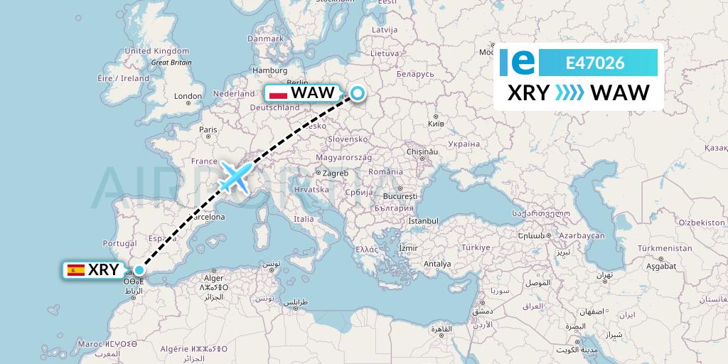 E47026 Estelar Latinoamerica C.A. Flight Map: Jerez to Warsaw