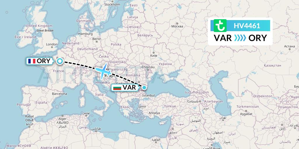 HV4461 Transavia Flight Map: Varna to Paris