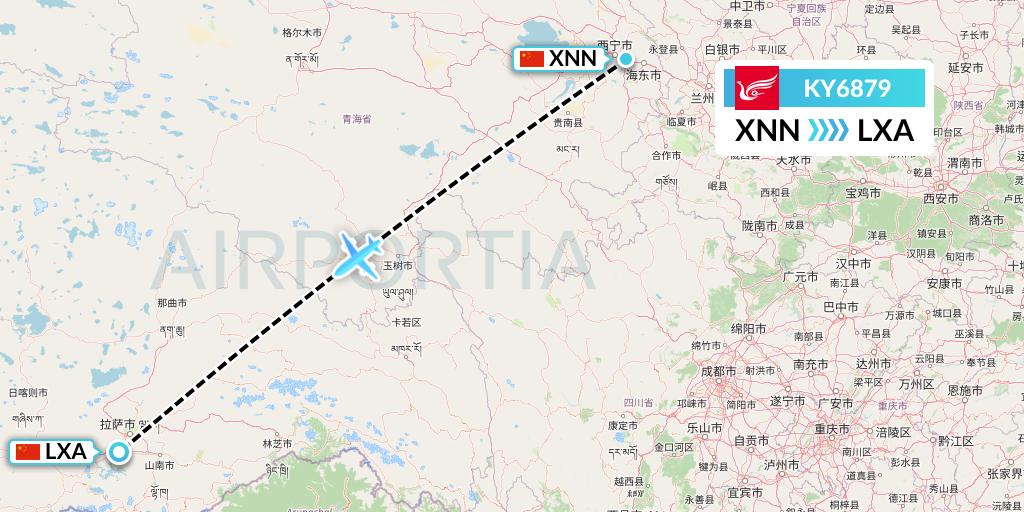 KY6879 Kunming Airlines Flight Map: Xining to Lhasa