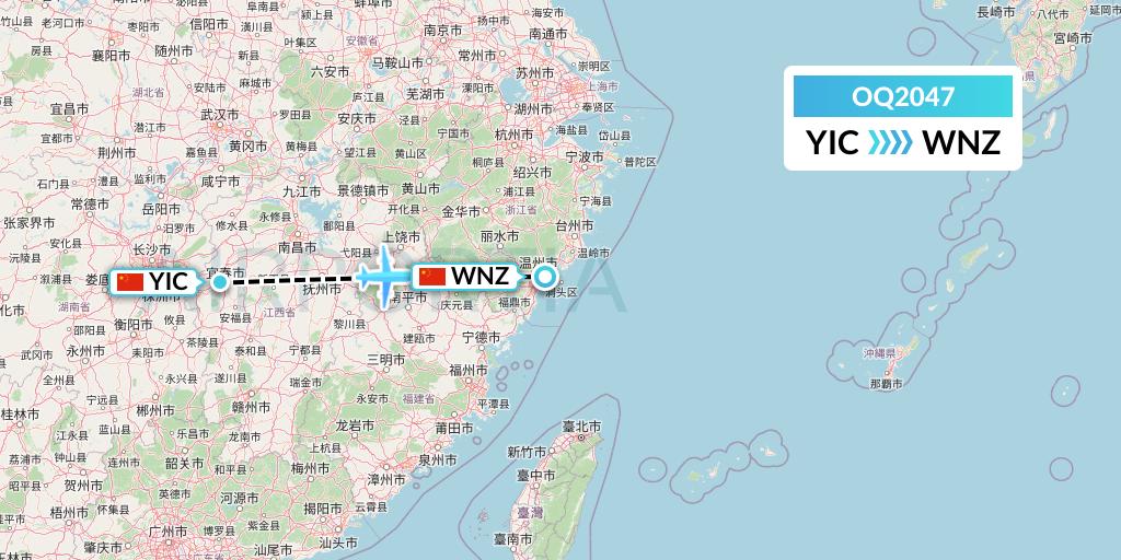 OQ2047 Chongqing Airlines Flight Map: Yichun to Wenzhou