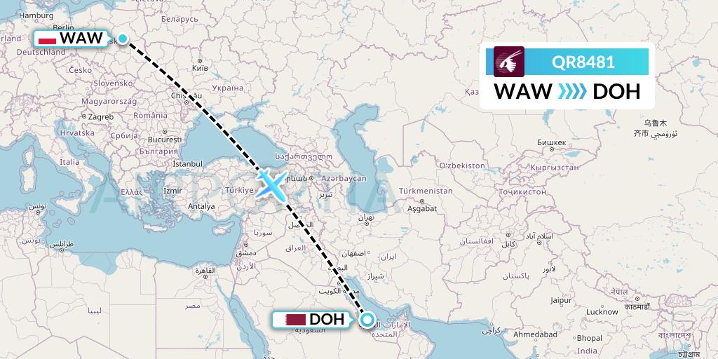 QR8481 Qatar Airways Flight Map: Warsaw to Doha