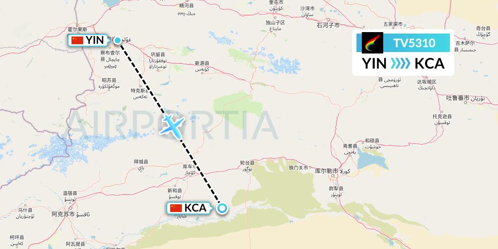 TV5310 Tibet Airlines Flight Map: Yining to Kuqa