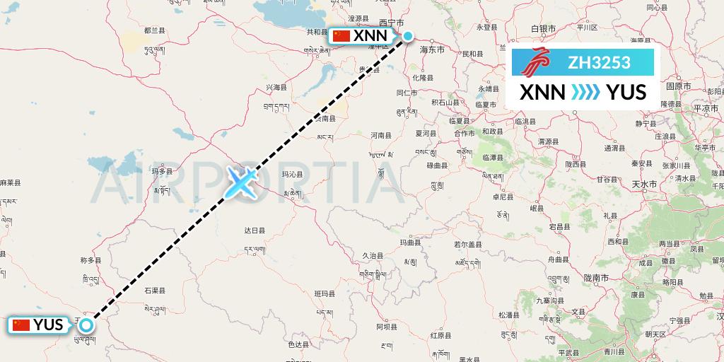 ZH3253 Shenzhen Airlines Flight Map: Xining to Yushu