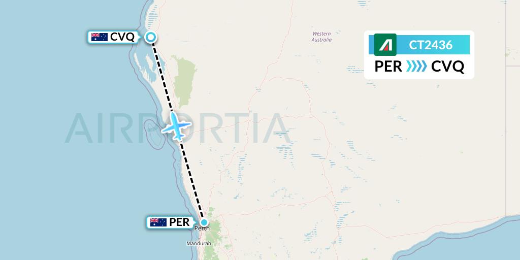 CT2436 Alitalia CityLiner Flight Map: Perth to Carnarvon