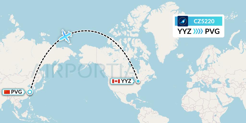 CZ5220 China Southern Airlines Flight Map: Toronto to Shanghai