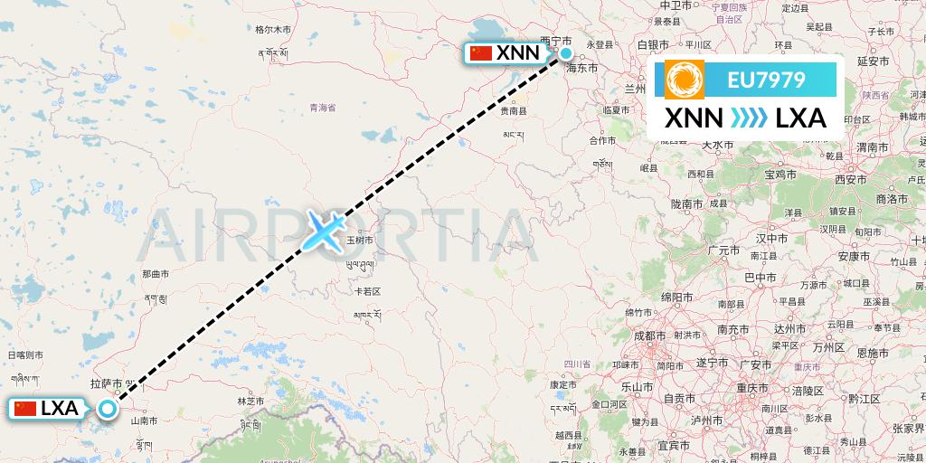 EU7979 Chengdu Airlines Flight Map: Xining to Lhasa