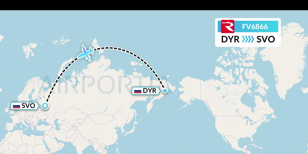 FV6866 Rossiya Flight Map: Anadyr to Moscow