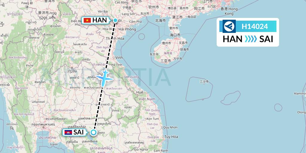 H14024 Hahn Air Systems Flight Map: Hanoi to Siem Reap