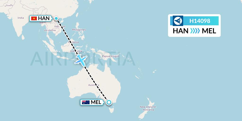 H14098 Hahn Air Systems Flight Map: Hanoi to Melbourne