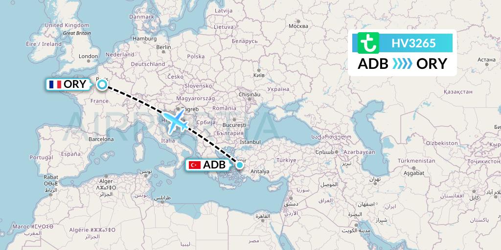 HV3265 Transavia Flight Map: Izmir to Paris