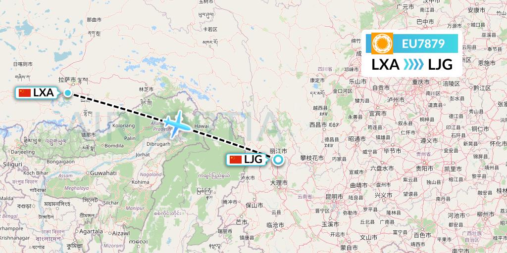 EU7879 Chengdu Airlines Flight Map: Lhasa to Lijiang