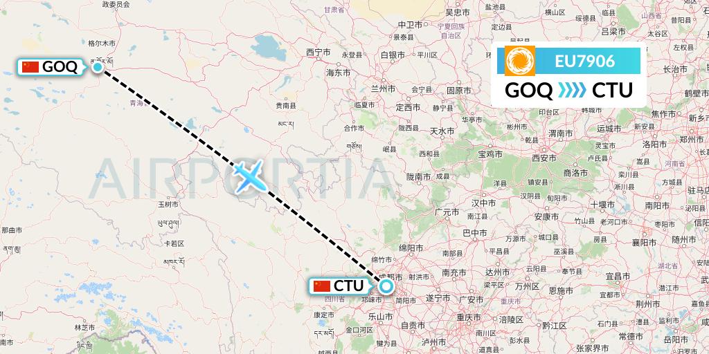 EU7906 Chengdu Airlines Flight Map: Golmud to Chengdu