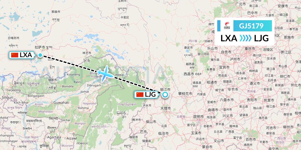 GJ5179 Loong Airlines Flight Map: Lhasa to Lijiang