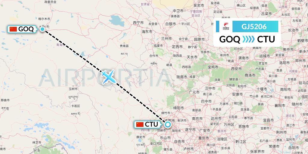 GJ5206 Loong Airlines Flight Map: Golmud to Chengdu