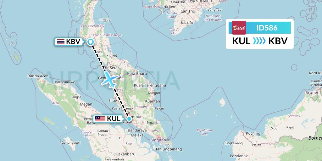 ID586 Batik Air Flight Map: Kuala Lumpur to Krabi