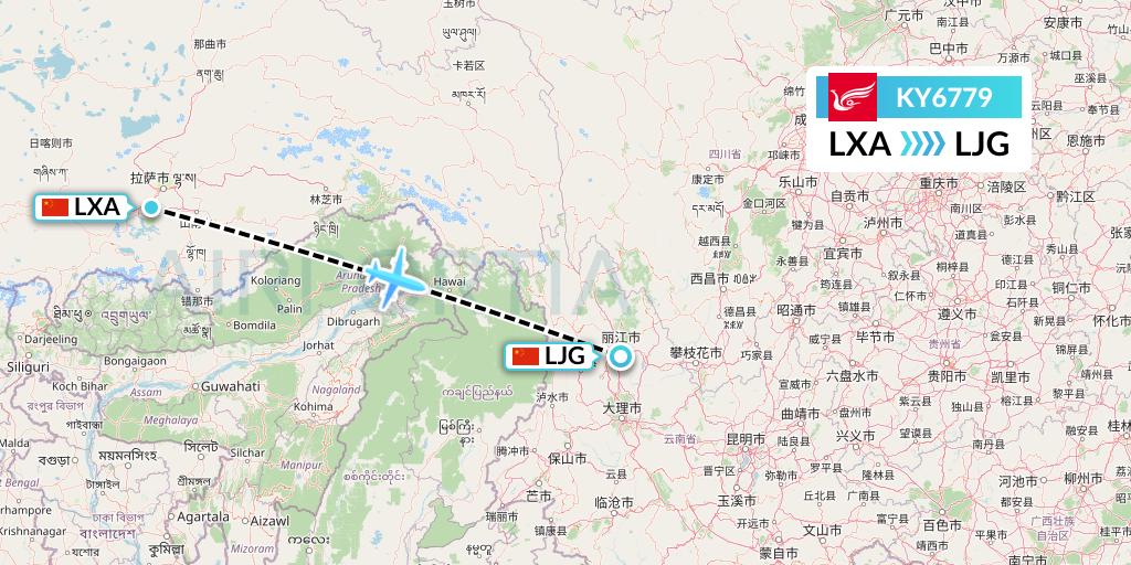 KY6779 Kunming Airlines Flight Map: Lhasa to Lijiang