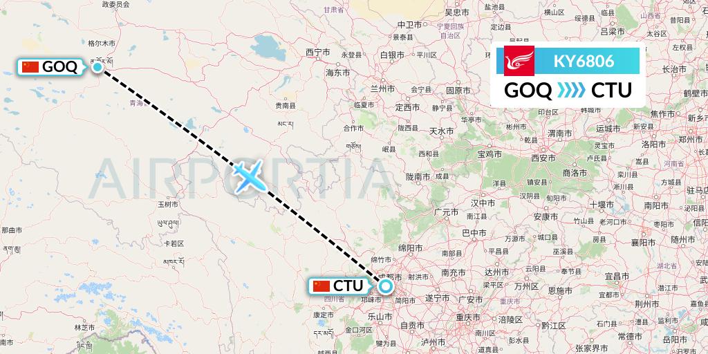 KY6806 Kunming Airlines Flight Map: Golmud to Chengdu