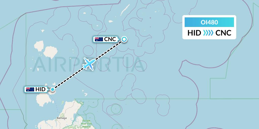 OI480 Hinterland Aviation Flight Map: Horn Island to Australia