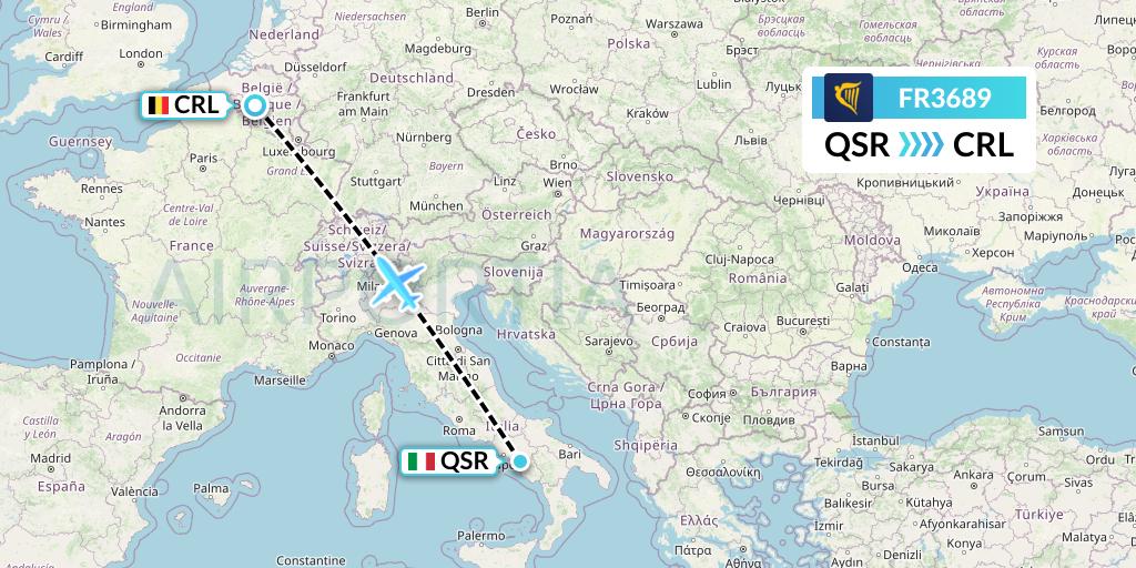 FR3689 Ryanair Flight Map: Salerno to Brussels